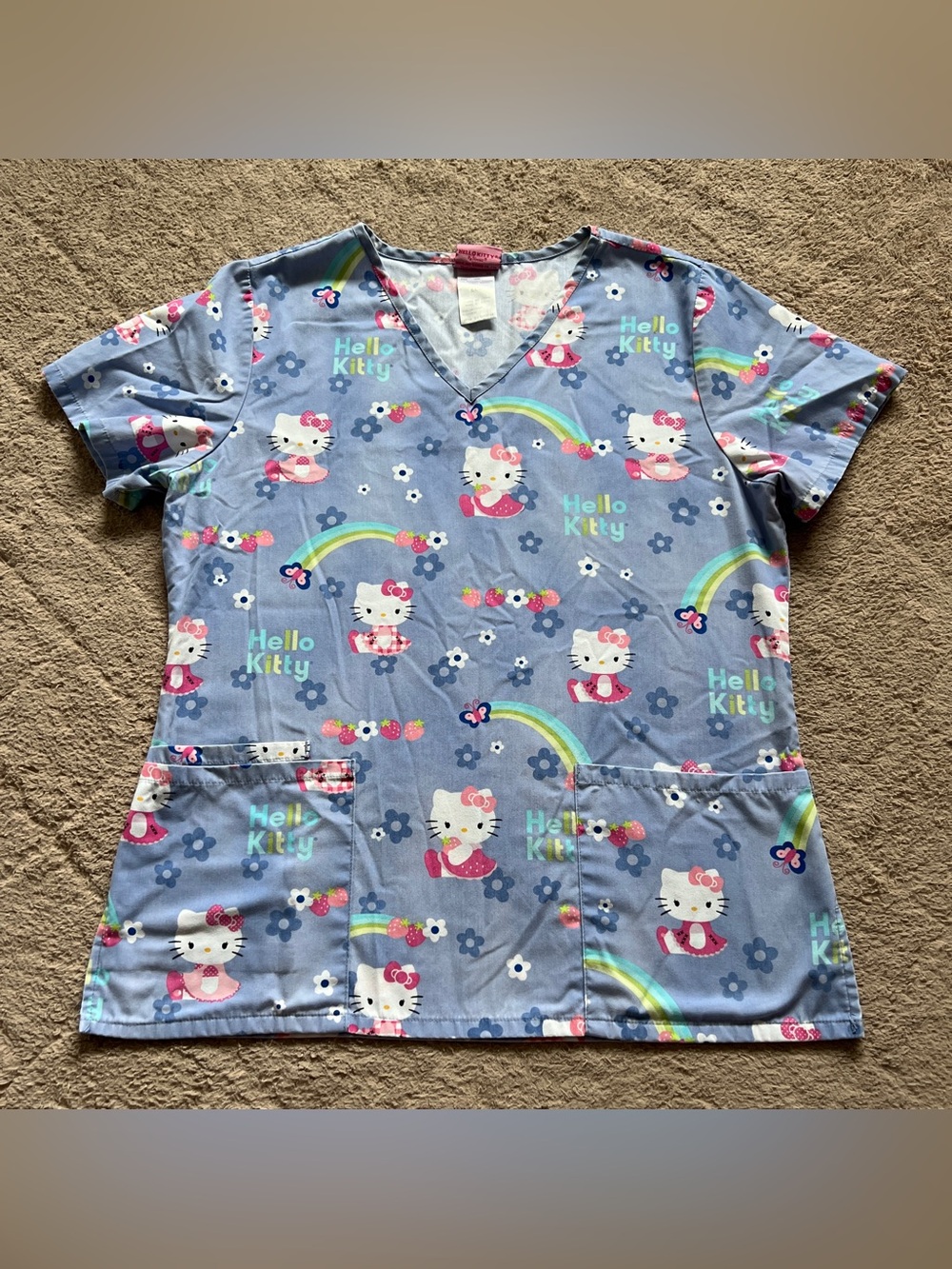 Hello Kitty Scrub Top Nurse Medical Healthcare Utility Nursing Cute Kawaii Sz S
